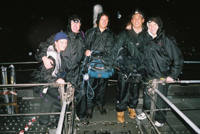 The "Bridge" crew, shooting the opening link on Sydney HarbourBridge, the night before