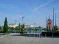 The view outside the Accreditation Centre -The old airport terminal entrance & control tower