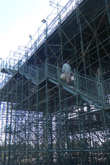 On top of 14m of scaffolding - you get fit on those steps