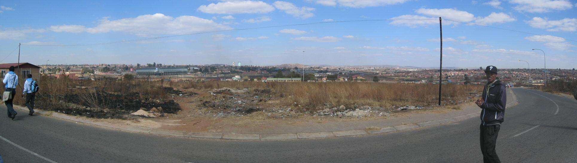 Orlando Stadium + some of Soweto, and our guide (pan right)