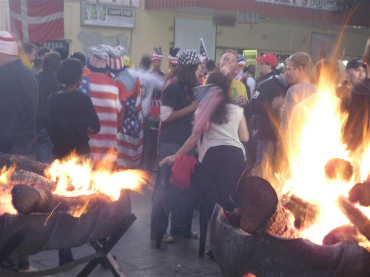 Big fires keep the America fans warm