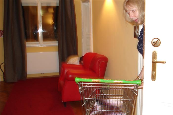 Pauline finds a discarded shopping trolley outside her room, as the perpetrator hides