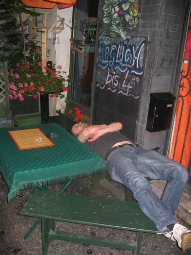 Crashed out at 3.20am outside his own bar (Augustin, The Riggers Arms)