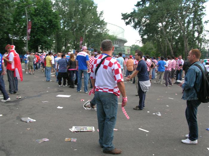 Fans mingle outside the ground about 30 mins before KO